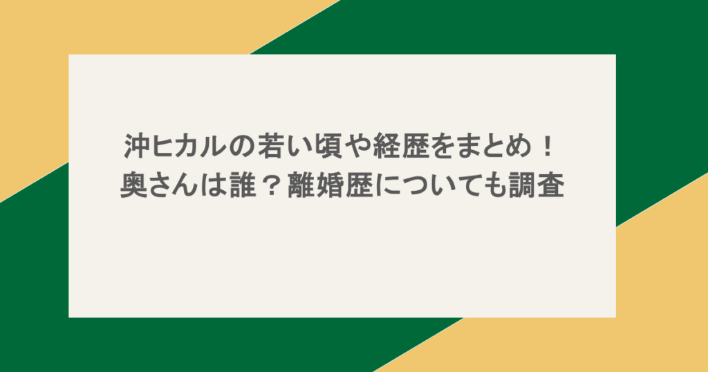 沖ヒカルの若い頃や経歴をまとめ!奥さんは誰?離婚歴についても調査