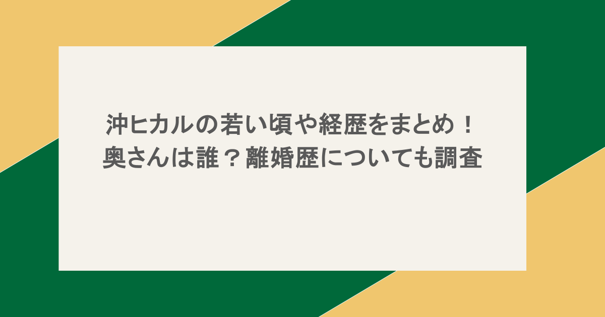 沖ヒカルの若い頃や経歴をまとめ！奥さんは誰？離婚歴についても調査